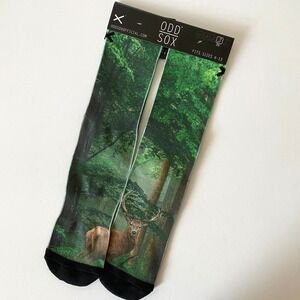Odd Sox Men's Crew‎ Socks Forest Deer Print Fits Sizes 6-13